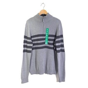 Tahari Men’s Gray Striped 1/4 Zip Up Sweater XL